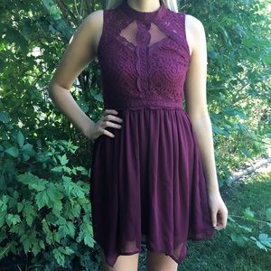 Unique Lace Illusion & Keyhole back Chiffon Dress